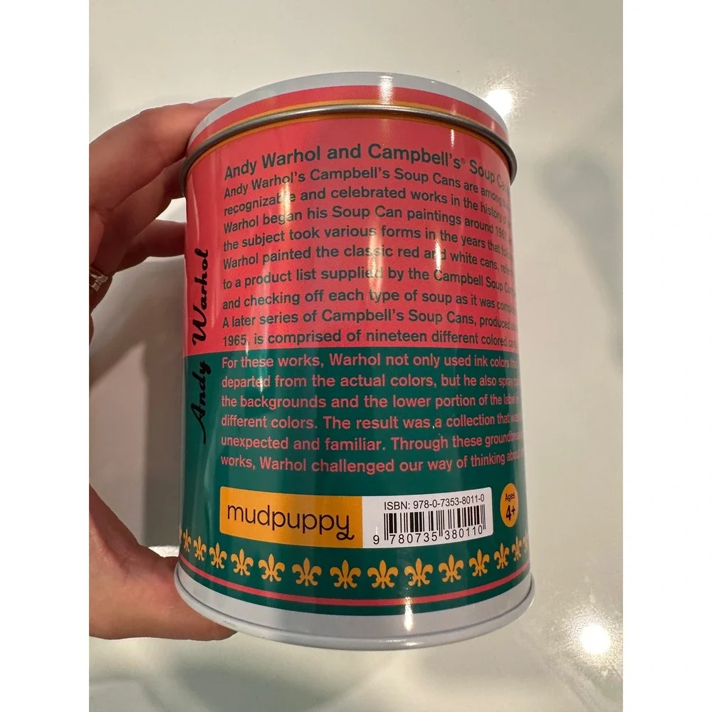 Mudpuppy Andy Warhol Campbells Soup Can 18 Crayons with Tin and Sharpener NEW